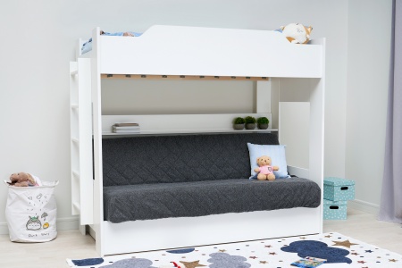 Двухъярусная кровать с диван-кроватью темно-серый / белый